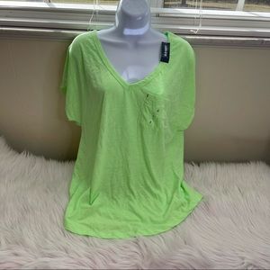 NWT Old Navy Neon Green V-Neck tee size Large